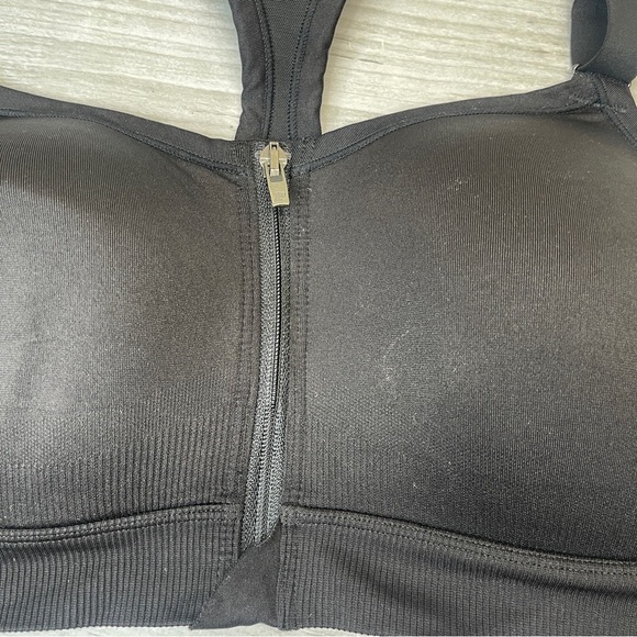 PINK Victoria’s Secret Black Front Zip Sports Bra Racer Open Back Womens size L - Picture 5 of 11